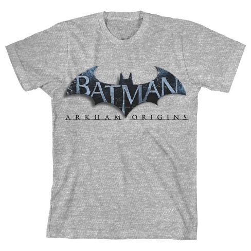 Batman Arkham Origins Text Logo Boy\'s Heather Grey T-shirt : Target