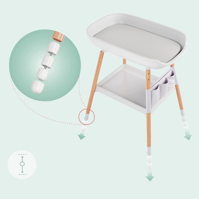 White and Beech Wood Diaper Changing Table with Storage
