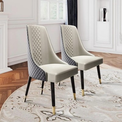 POVISON Contemporary Upholstered Dining Chairs Set of 2, High Back Side Chairs, Gray