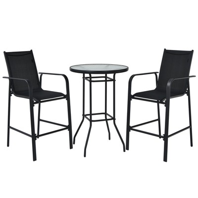 Tangkula 3 PCS Patio Bistro Set Outdoor Table & Chairs Set w/Tempered Glass Top Black