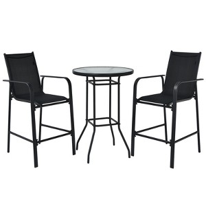 Tangkula 3 PCS Patio Bistro Set Outdoor Table & Chairs Set w/Tempered Glass Top Black - 1 of 4