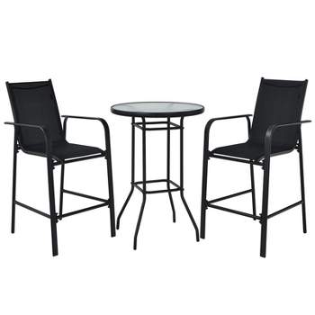 Tangkula 3 PCS Patio Bistro Set Outdoor Table & Chairs Set w/Tempered Glass Top Black
