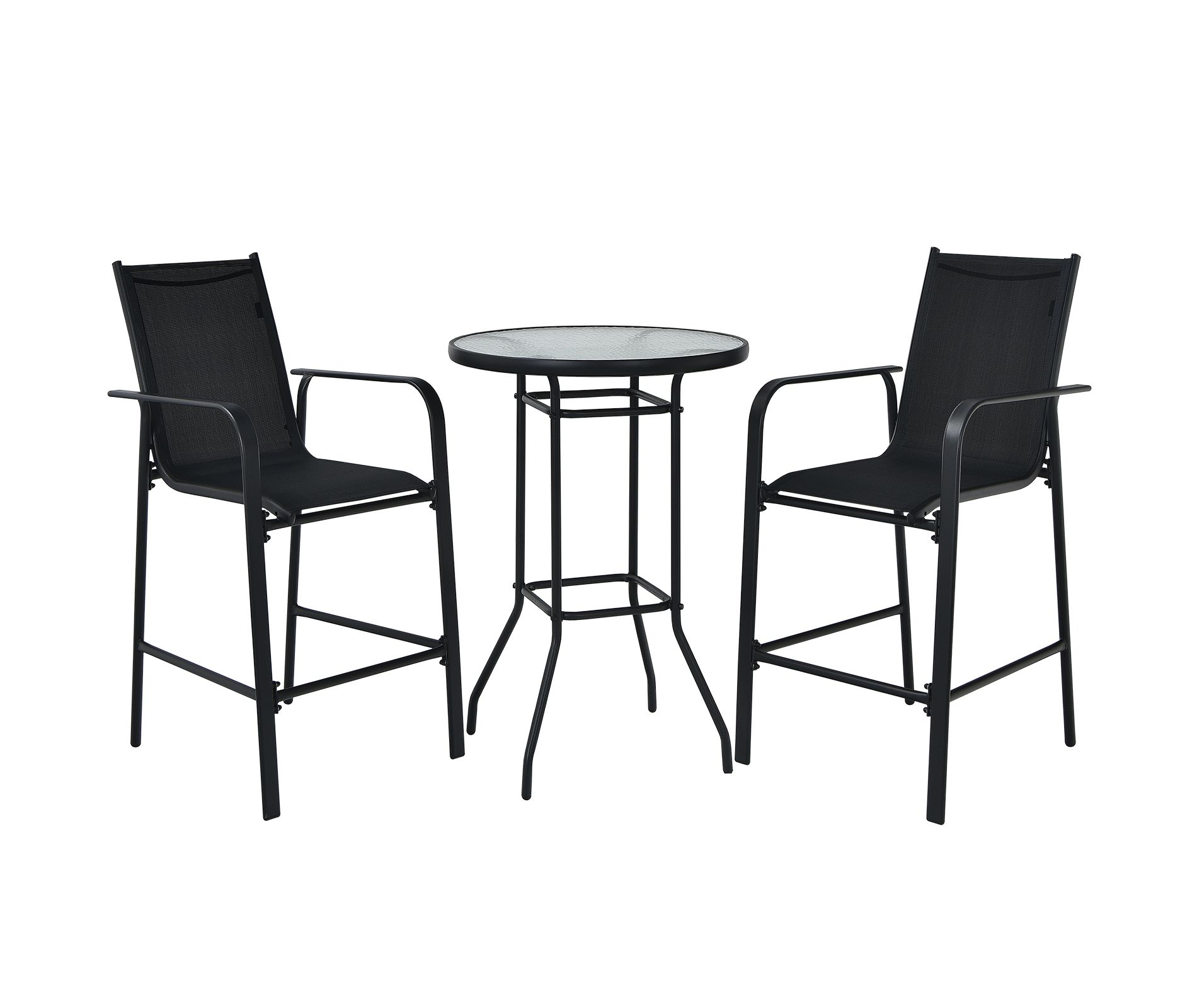 Tangkula 3 PCS Patio Bistro Set Outdoor Table & Chairs Set w/Tempered Glass Top Black