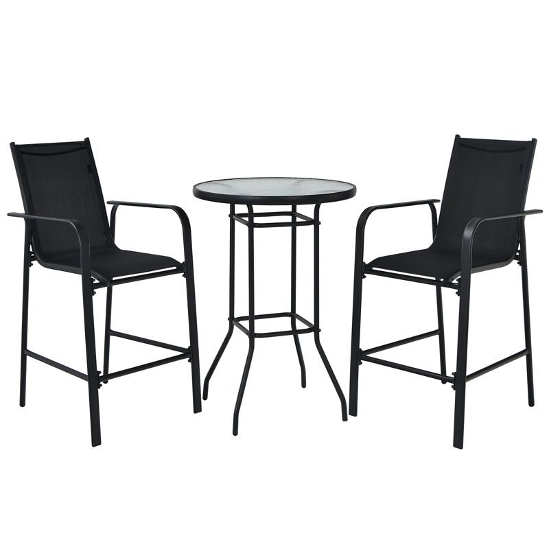 Tangkula 3 PCS Patio Bistro Set Outdoor Table & Chairs Set w/Tempered Glass Top Black, 1 of 7