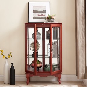 Racxily 2-Door Curio Cabinet, Tempered Glass with Mirrored Back & Adjustable Shelves, Lighting Included - 1 of 4