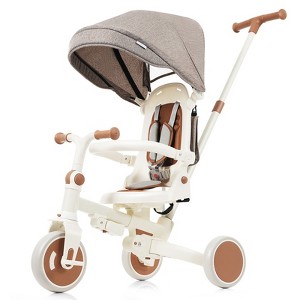 Aukfa 7-in-1 Tricycle, Foldable design, adjustable handle/seat, retractable canopy & removable pedals/guardrail, for 1-6 Years Old Boys & Girls Gift - 1 of 4