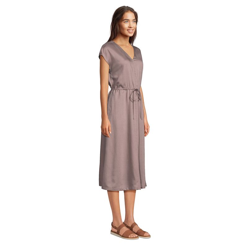 Lands' End Women's V-Neck Midi Dress made with TENCEL Fibers, 4 of 5