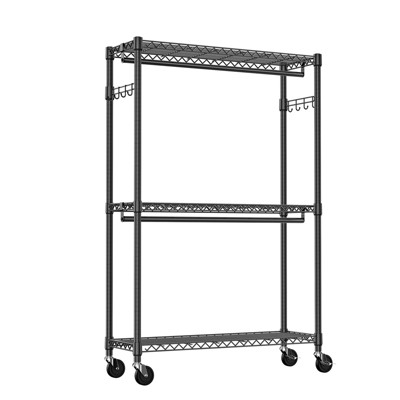 Cesicia 3-Tier Rolling Clothes Rack with 1 Rod & 8 Hooks