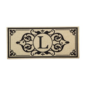 Evergreen Flag Cambridge Chic Letter L Monogram Burlap Sassafras Switch Mat - 22" Long x 10" High - 1 of 4