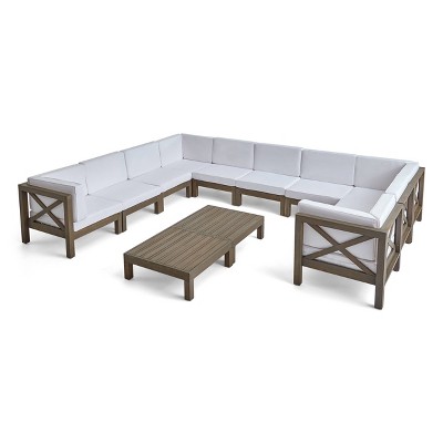 Brava 12pc Acacia Sectional Sofa & Table Set - Gray/White - Christopher Knight Home