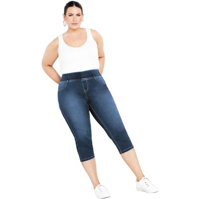 Avenue Women's Plus Size Butter Denim Pull On Crop Jean