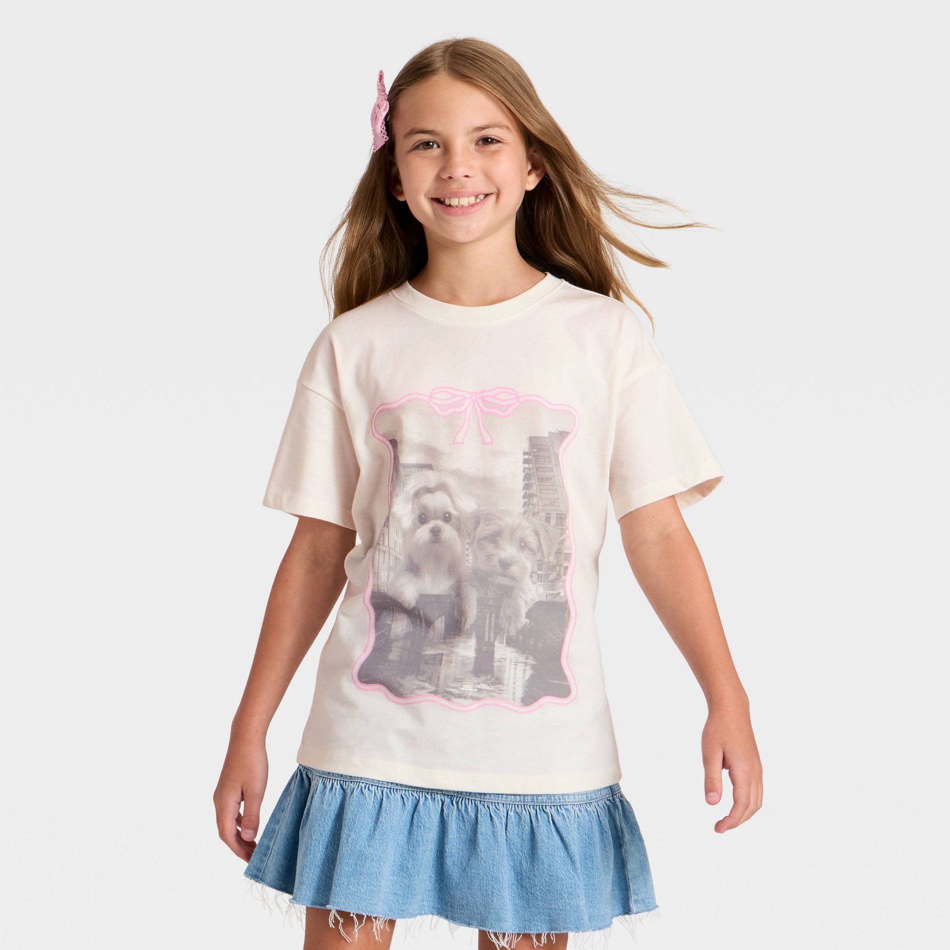 Girls' Short Sleeve 'City Dogs' Oversized Graphic T-Shirt - Cat & Jack™ Cream