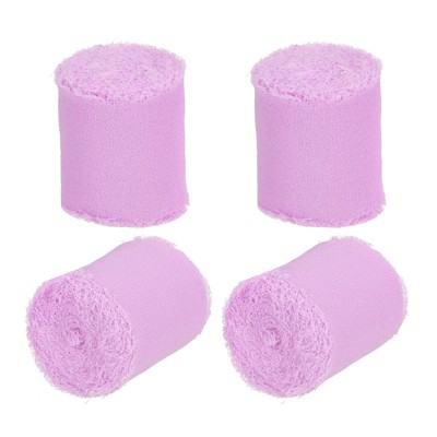 Unique Bargains DIY Crafts Party Gift Wrapping Fringe Chiffon Silk Ribbon 4 Rolls