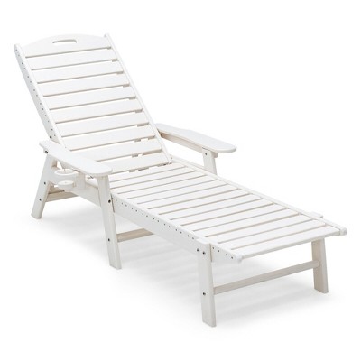 Tangkula Patio Chaise Lounge HDPE Reclining Chair w/ 5-Position Adjustable Backrest & Cup Holder