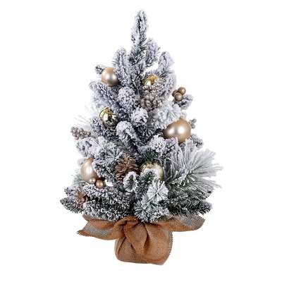 Kurt Adler 24-Inch Flocked Tree with Ornaments, Pinecones, and Burlap