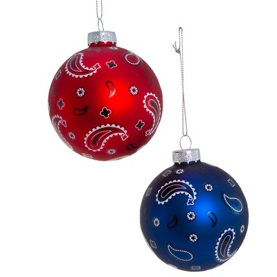 Kurt Adler 80MM Bandana Style Glass Ball Ornaments, 6-Piece Set