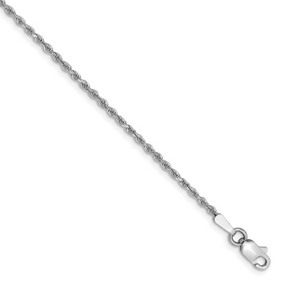 Black Bow Jewelry 1.5mm, 14k White Gold, Diamond Cut Solid Rope Chain Anklet or Bracelet