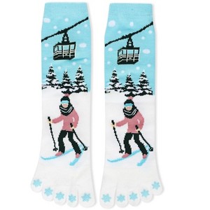 Memoi Festive Skiing Non-Skid Toe Socks White One Size - 1 of 3
