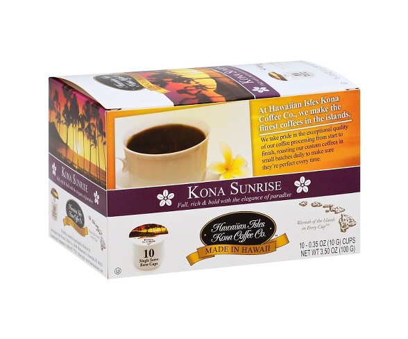 Hawaiian Isles Kona Sunrise Medium Roast Coffee - Single Serve Pods - 10ct