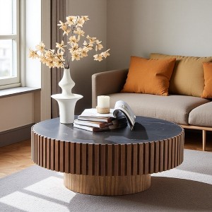 35.43" MDF & Stone Top Round Nesting Coffee Table - 1 of 4