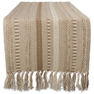 Design Imports  Braided Stripe Jacquard Fringe Table Runner, 15X72", Stone - 1 of 4