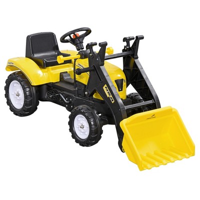 Aosom Kids Manual-Pedal Ride on Excavator with Front Loader Digger, Ride on Tractor for 3 Year Old, Yellow