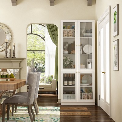 FUFU&GAGA White Cabinet with 4 Glass DoorStorage Cabinet Pantry