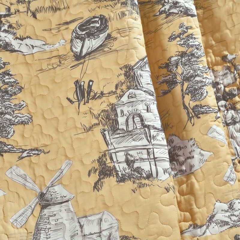 60&#34;x50&#34; Single French Country Toile Cotton Reversible Throw Yellow/Gray - Lush D&#233;cor, 4 of 15