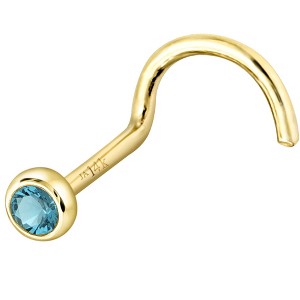 Jewelry Avalanche 22G 14K Gold Bezel-set Blue Topaz Nose Screw Nose Stud - 1 of 3
