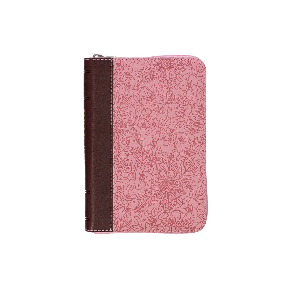 KJV Bible Mini Pocket (Faux Leather, Pink/Saddle Tan W/Zipper) - (Leather Bound)