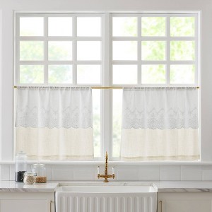 29"x24" Lush Decor Brigitte Embroidery Eyelet Scalloped Edge Kitchen Tiers Neutral Pair - 1 of 4
