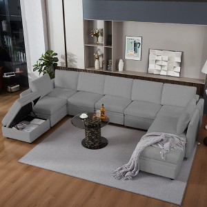 ODK Modular Sectional Sleeper Sofa Reversible Sofa with Chenille Fabric 9 Seater Sectional Sofa, Convertible Sectional Couches for Living Room, Gray - 1 of 4