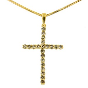 Haus of Brilliance 14K Yellow Gold Plated Silver 1/2 Cttw Champagne Diamond Cross Pendant Necklace - 1 of 4