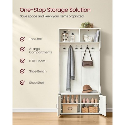 VASAGLE Rustic White Hall Tree with Bench and Storage