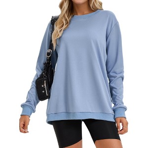 ATHLECHIC Women's Crew Neck Long Sleeve Hoodless Oversized Pullover Trendy Tunic Tops Sweatshirt - 1 of 4