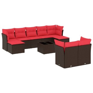 vidaXL 10 Piece Patio Sofa Set with Cushions Brown Poly Rattan - 1 of 4