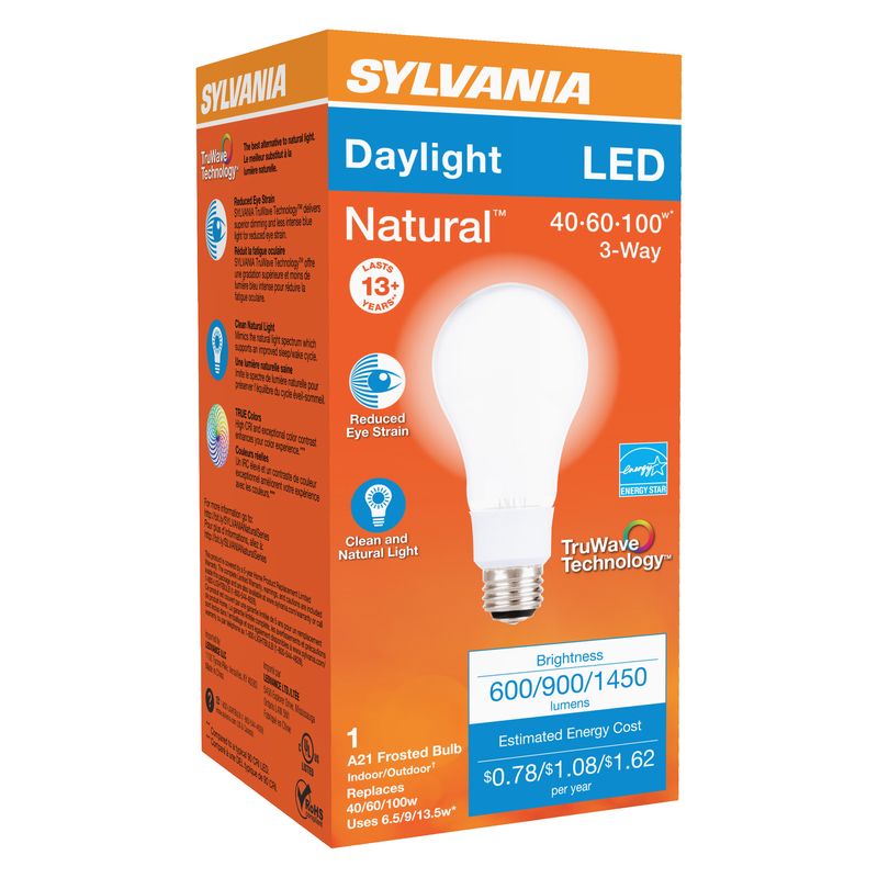 Sylvania Natural A21 E26 (Medium) LED Bulb Daylight 40/60/100 Watt Equivalence 1 pk, 1 of 2