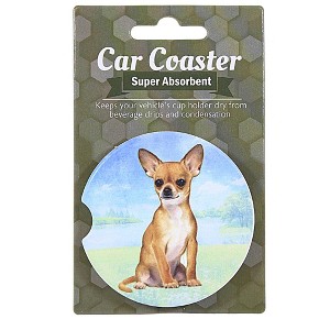 E & S Imports 2.5 Inch Chihuahua (Tan) Car Coaster Super Absorbent Coasters - 1 of 3