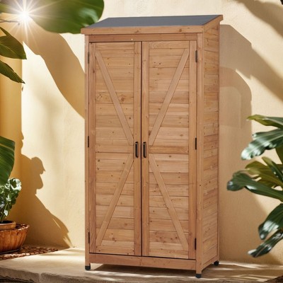 PAGED Outdoor Potting Bench with Storage Cabinet and Metal Table Top for Patio, Garden Furniture Wood Workstation, Grey