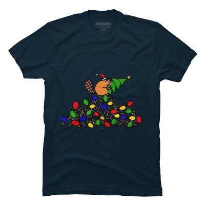 Men's Design By Humans Cool Christmas Beaver dding Lights to Dam By SmileToday T-Shirt