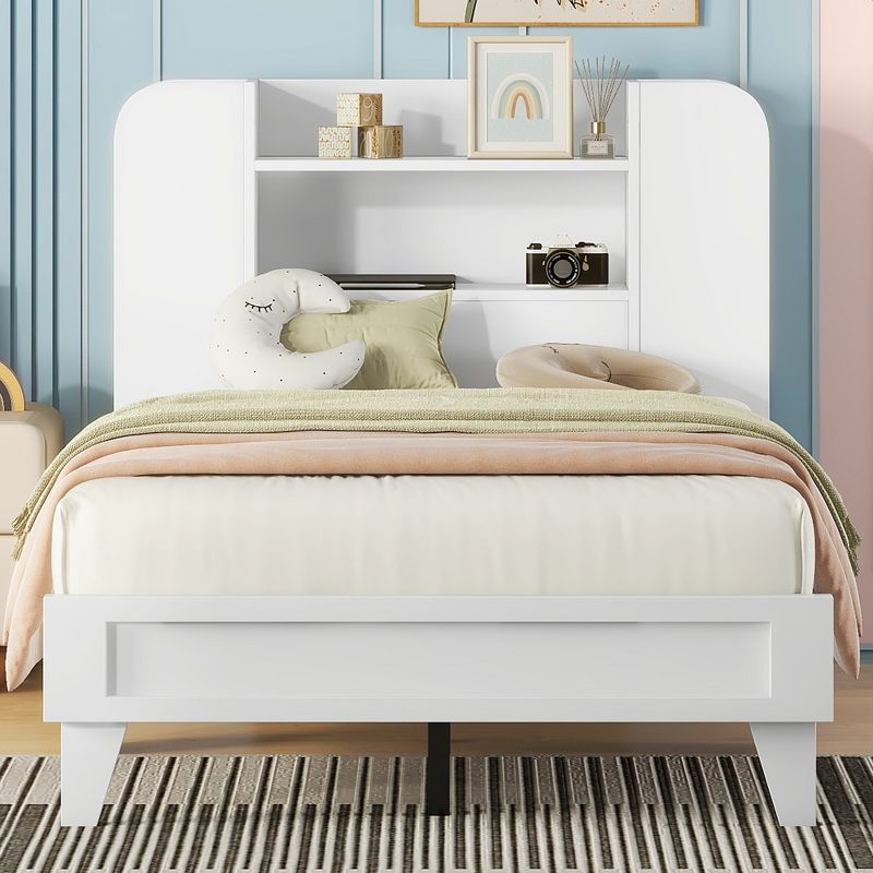 Twin/Full Size Platform Bed with Storage Headboard, Multiple Storage Shelves on Both Sides - ModernLuxe, 2 of 9