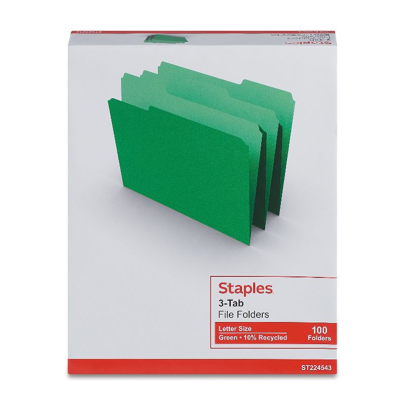 MyOfficeInnovations Colored Top-Tab File Folders 3 Tab Green Letter Size 100/Pack 224543, 4 of 5