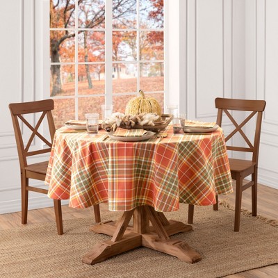 Hawley Plaid Fall Harvest Cotton Round Tablecloth, 70"