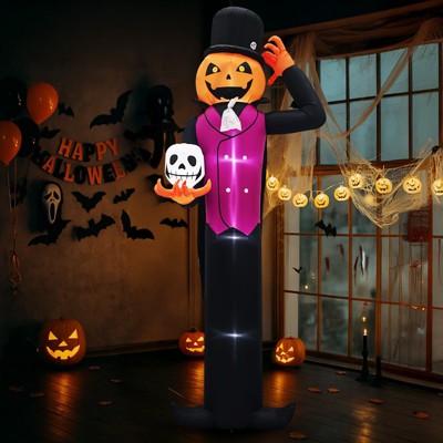 Angel Sar 12FT Giant Halloween Inflatable, Pumpkin Man with Skull and LED Lights, Outdoor Indoor Yard Party Decoration