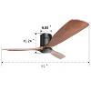 52 Inch Low Profile Ceiling Fan DC 3 Solid Wood Fan Blade Noiseless Reversible Motor Remote Control Without Light - 2 of 4