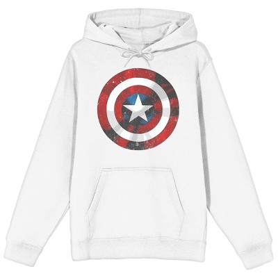 Marvel's Avengers Classic Distressed Captain America Shield Long Sleeve White Adult Hooded Sweatshirt