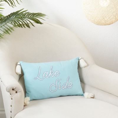Lake Side Serenity Blue Cotton Duck Feather Throw Pillow, 12"x18"