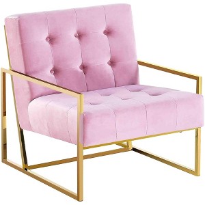 Velvet Tufted Accent Chair with Cushioned Seat and Stainless Steel Frame for Living Room - 1 of 4