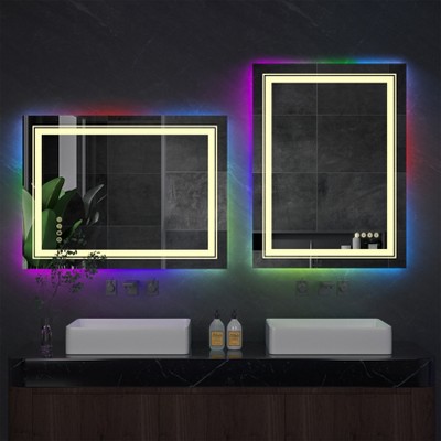 700x900mm Bathroom LED Vanity Mirror Dimmable Anti-fog Smart RGB Backlit + Front Light