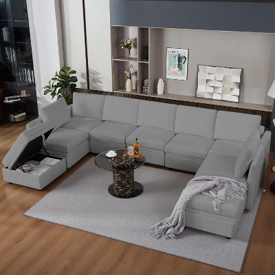 Modular Sectional Sleeper Sofa with Storage Seats, Convertible Sofa for Living Room